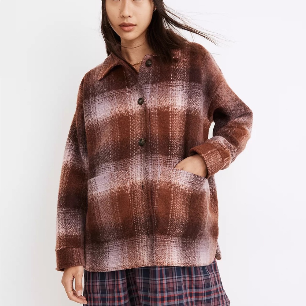 Madewell Brushed Plaid Knit Shirt Jacket